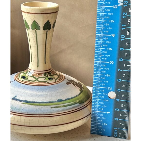 Signed Art Nouveau PZH Gouda Landscape Vase Zuid Holland Dutch Windmill Sailboat - Picture 8 of 9